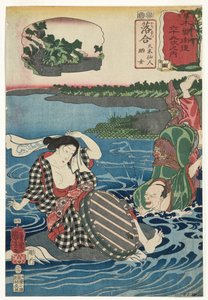Ochiai: Kume Sennin en de wasvrouw, 1852 door Utagawa Kuniyoshi